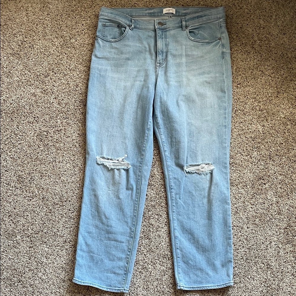 Loft Outlet Women's 12 Boyfriend Light Blue Distressed Jeans